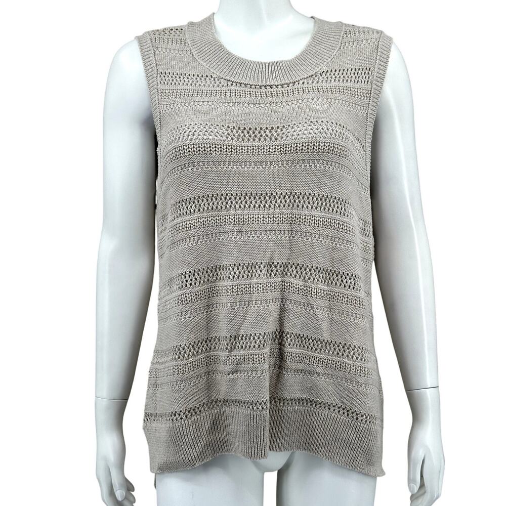 Joie Top Womens Large Tan Oatmeal Knit Sleeveless 100% Cotton Sheer Beachy‎ Boho